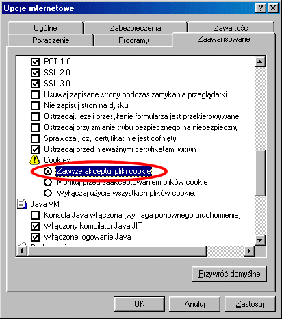 Zmiana ustawie obsugi plikw "cookies"